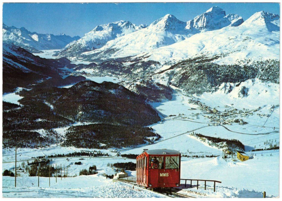 Cartoline postali: St. Moritz - Standseilbahn Muottas Muragl mit Skilift – Usato da Binningen venduto da Mountainrider