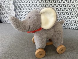 Peluche éléphant sur roulettes en bois bon état