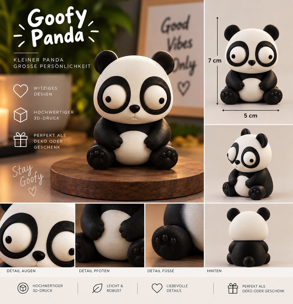 Statuette: Goofy Panda – Nuovo e nell'imballaggio originale da Einsiedeln venduto da PRINTORA