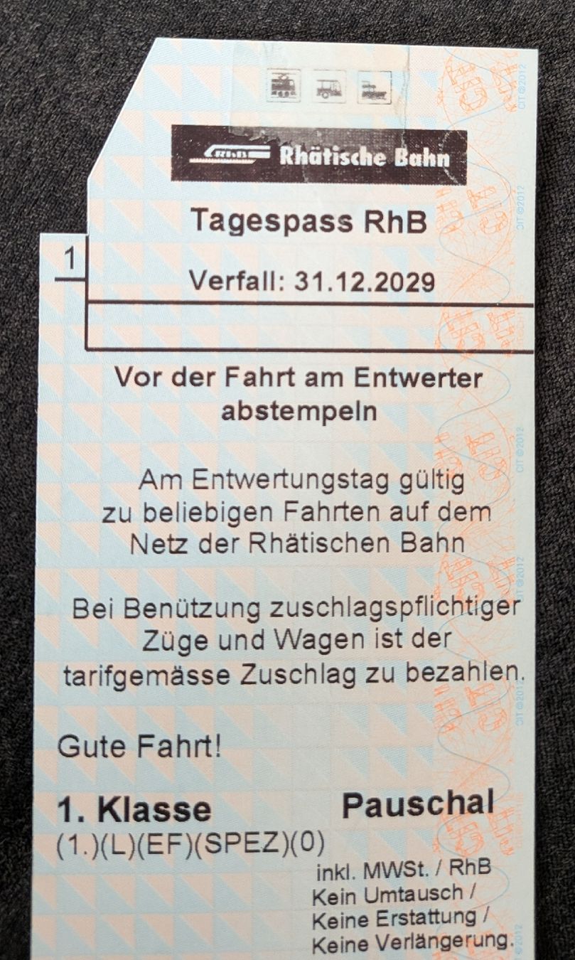 Buoni: Tagespass 1.Klasse Rhätische Bahn – Nuovo e nell'imballaggio originale da Rothenburg venduto da hackejoni
