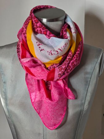 ** LOVE & PEACE ** in pink Leopard 90x90 Foulard Bohemian