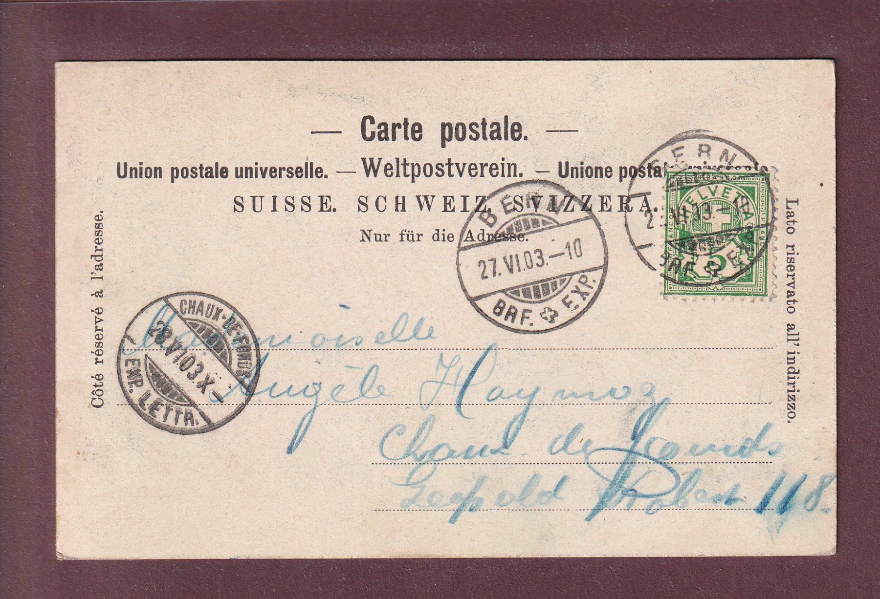 Cartoline postali: BERN - Bärengraben - 1903 – Usato da Pully venduto da nicecards 1