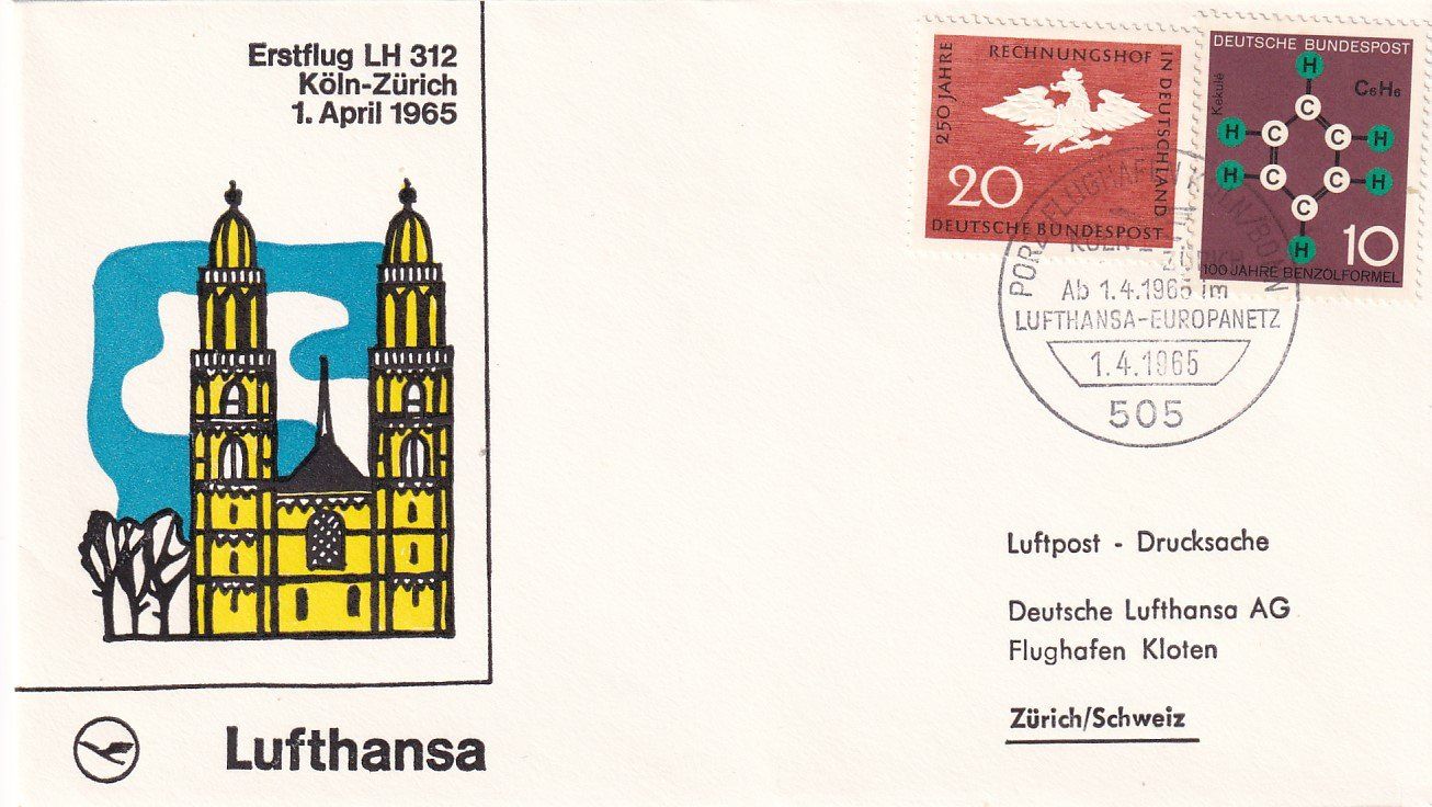 Tutti i francobolli: Erstflug Lufthansa Köln - Zürich 1965 – Usato da Baar venduto da Asmara111