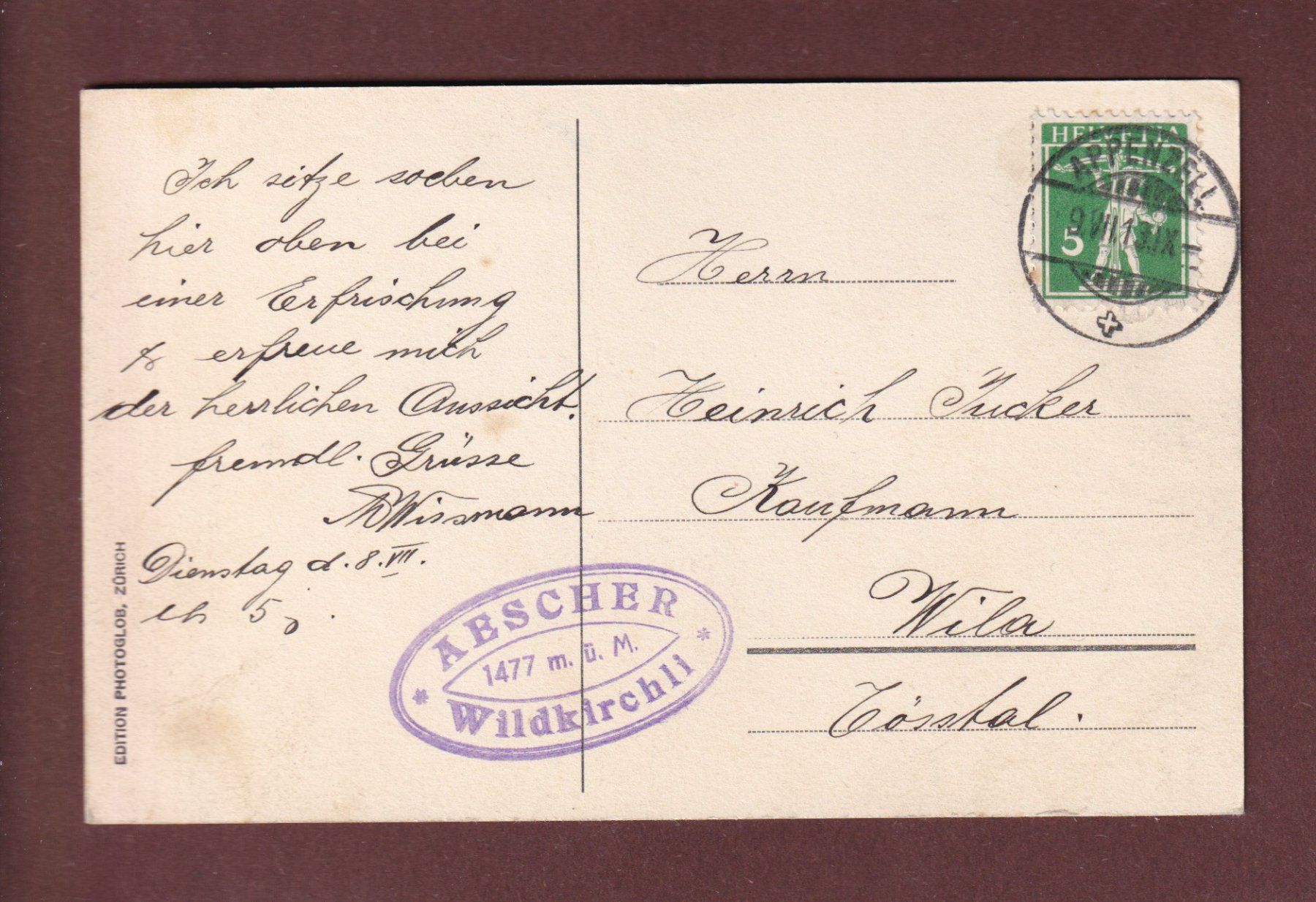 Cartoline postali: Säntis WILDKIRCHLI - 1913 – Usato da Pully venduto da nicecards-shop 1