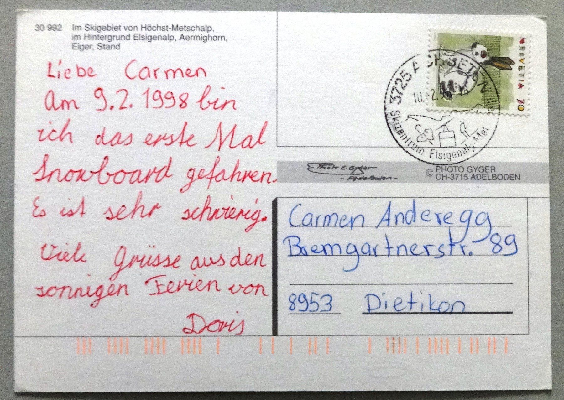 Cartoline postali: Im Skigebiet von Höchst-Metschalp – Usato da Fétigny venduto da Billy2miny 1
