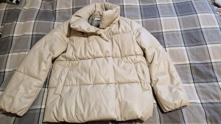 Mango Kunstleder Winterjacke Gr. S beige