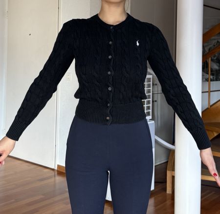 Polo Ralph Lauren Cardigan black cable knit cotton XS