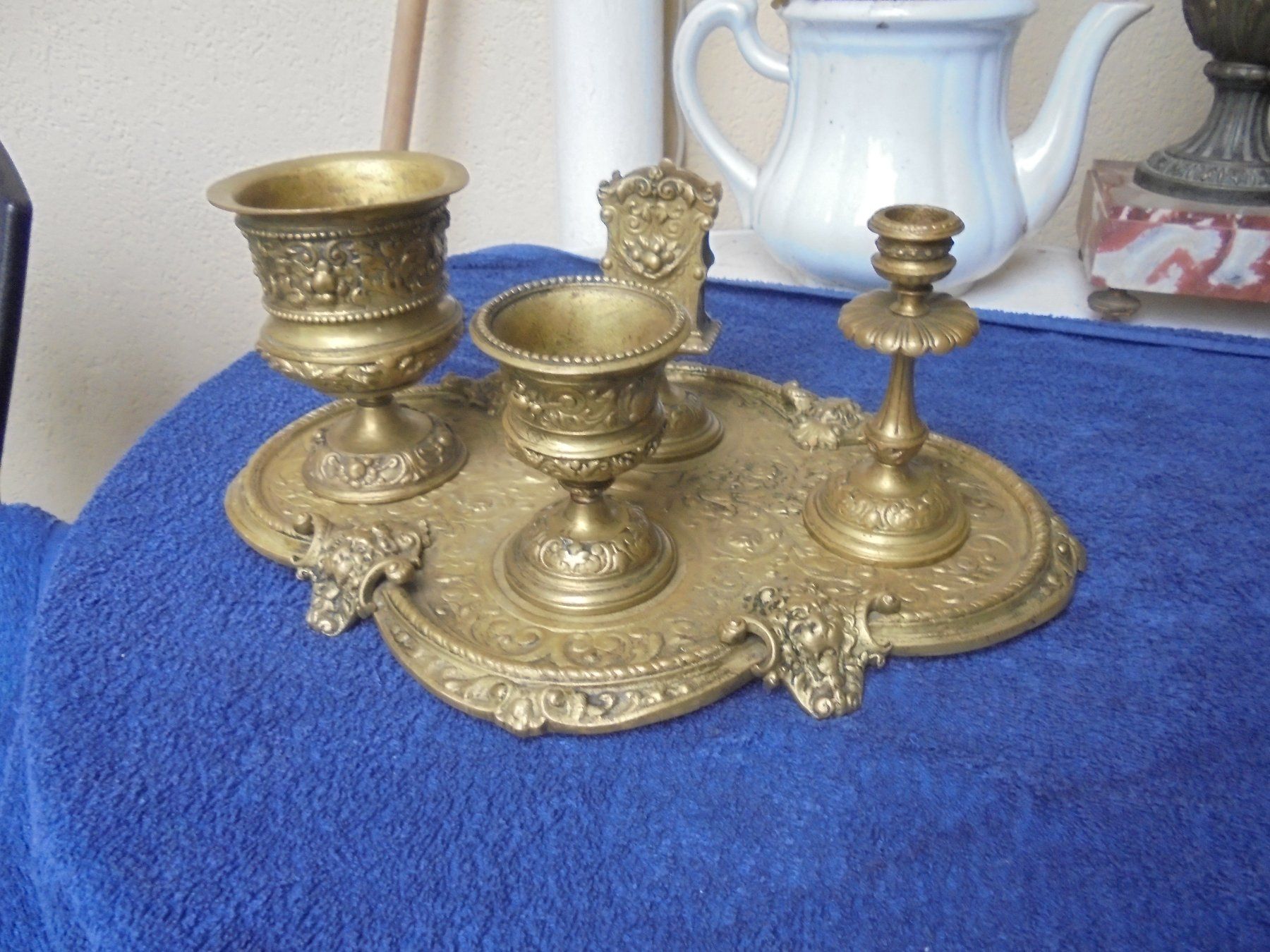 Portacandele: Antikes, grosses Raucherset, Bronze, ca. 1900-20 – Usato da Camorino venduto da Hunpete 1