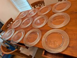 12 Platzteller Glas 32 cm, klar mit Strahlenrand