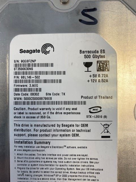 thumbnail image 2 of Lot Of 10 Mixed 500GB 3.5" SATA Hard Drives – Seagate, HP, Dell, WD – For Parts Or Repair 2 of 3
