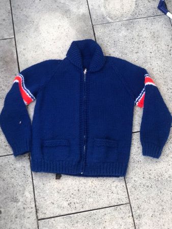 Vintage handknitted baseball cowichan Shawn collât cardigan