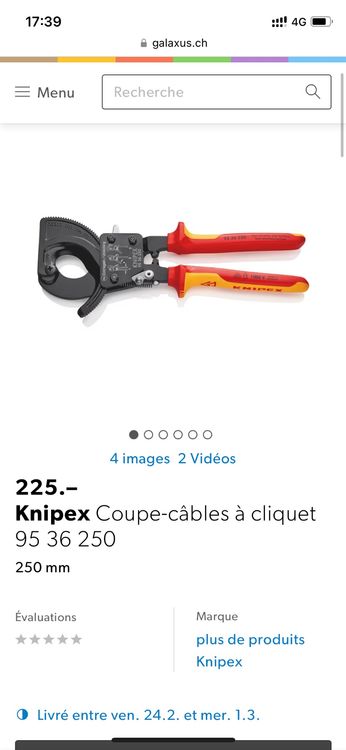 Knipex Coupe-câbles, à cliquet, pour câbles à blindage acier (câbles