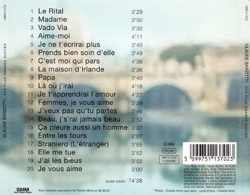 CD: Claude Barzotti Ses Plus Grands Succès – Usato da Bionnens venduto da Meg011 1