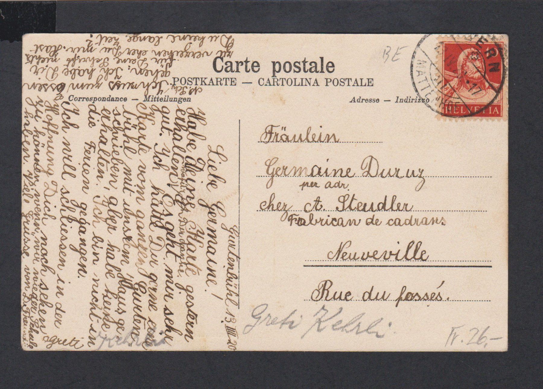 Cartoline postali: vom Gurten  BE   :   alte Ansichtskarte von 1920 – Usato da Vitznau venduto da Ropaku 3