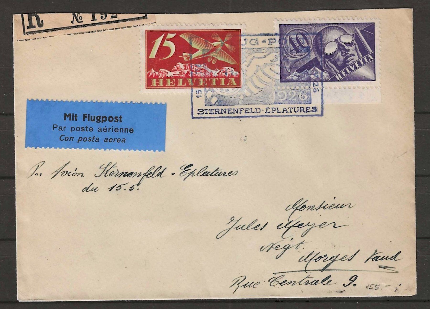 Tutti i francobolli: 1926 : 1. Flugpost Sternenfeld - Eplatures, KP 155.-- – Usato da Gümligen venduto da Geniusbuy