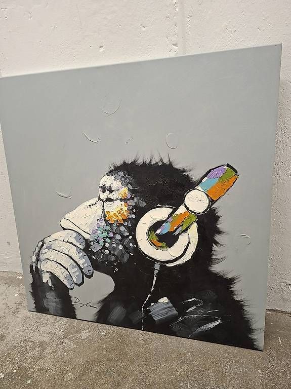 Gemälde: Handgemaltes Acrylbild «Schimpanse mit Kopfhörern» – Gebraucht aus Bern von Lupo88