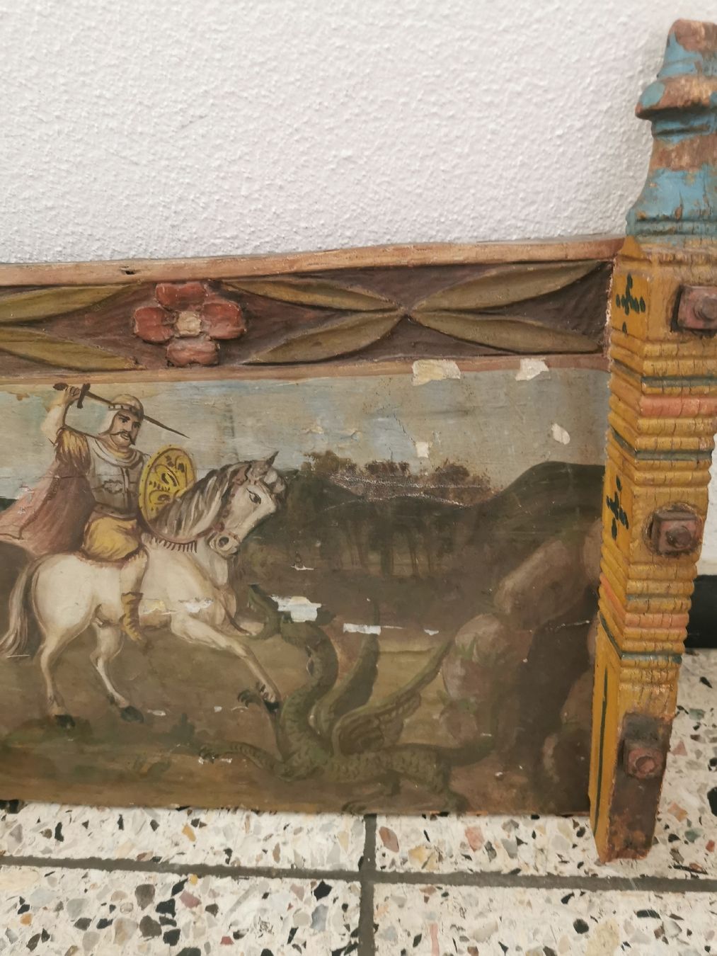 Poster & Bilder: Antikes Bild Ritter Drachentöter auf Holz gemahlt – Gebraucht aus Mellingen von fra_g7y8 2