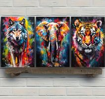 Diamond Painting 3 versch.  Wolf, Elefant und Tiger-17-Teil-