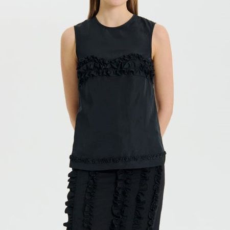 Cecilie Bahnsen Top Schwarz mit Rüschen neu Grösse UK 16