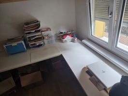 Riesiger Bürotisch weiss L-Form 60 x 180 + 80 x 250 cm
