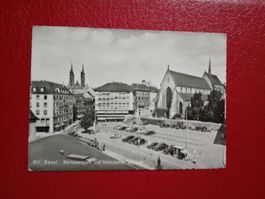Basel Barfüsserplatz stark belebt alte s/w Karte