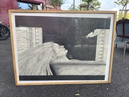 Grosses gerahmtes Bild / Kunstdruck – Frau mit Feder