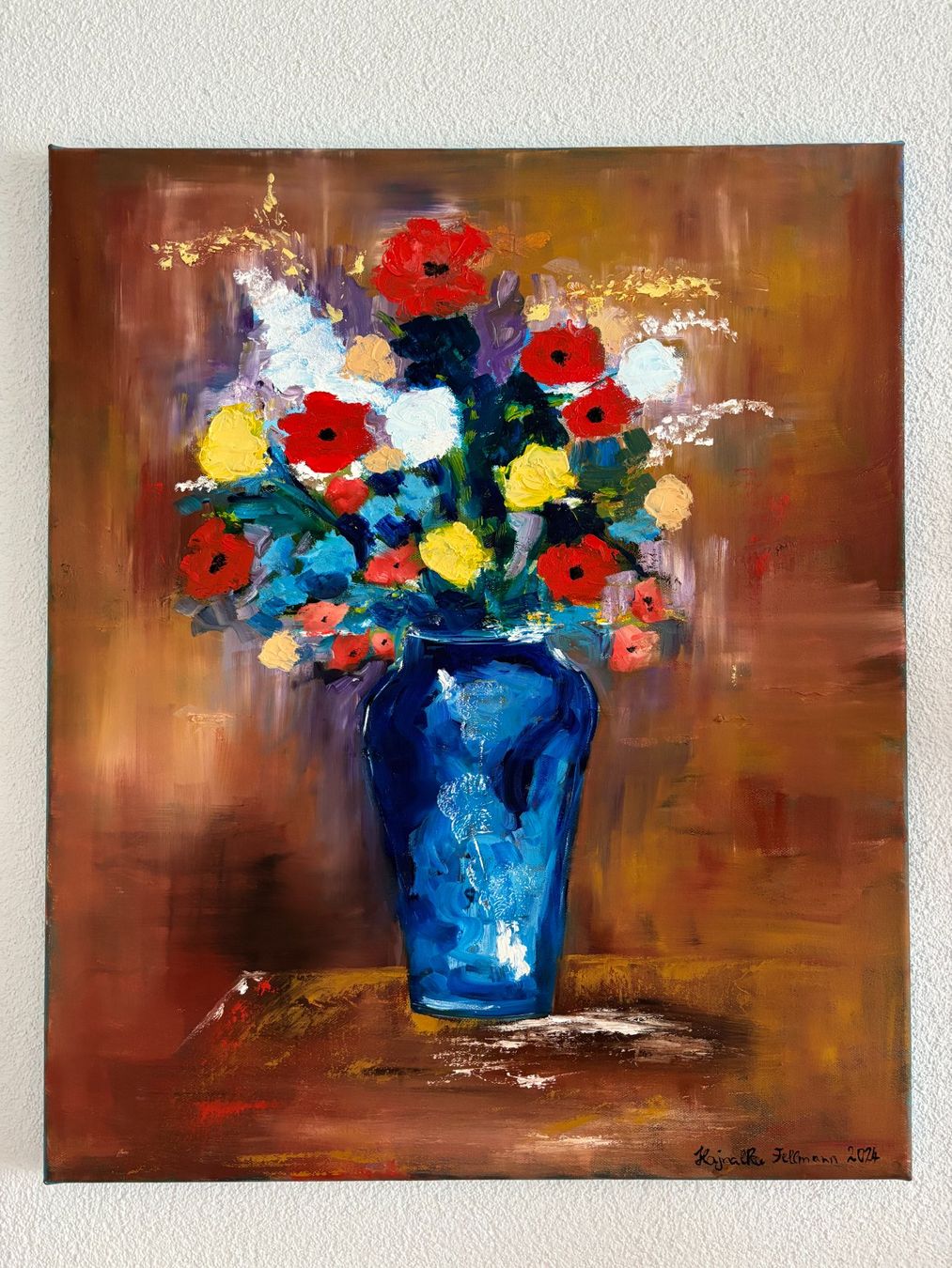 Dipinti: Blumen in blauer Vase, signiert, Ölgemälde – Nuovo (secondo la descrizione) da Cham venduto da Felha 5