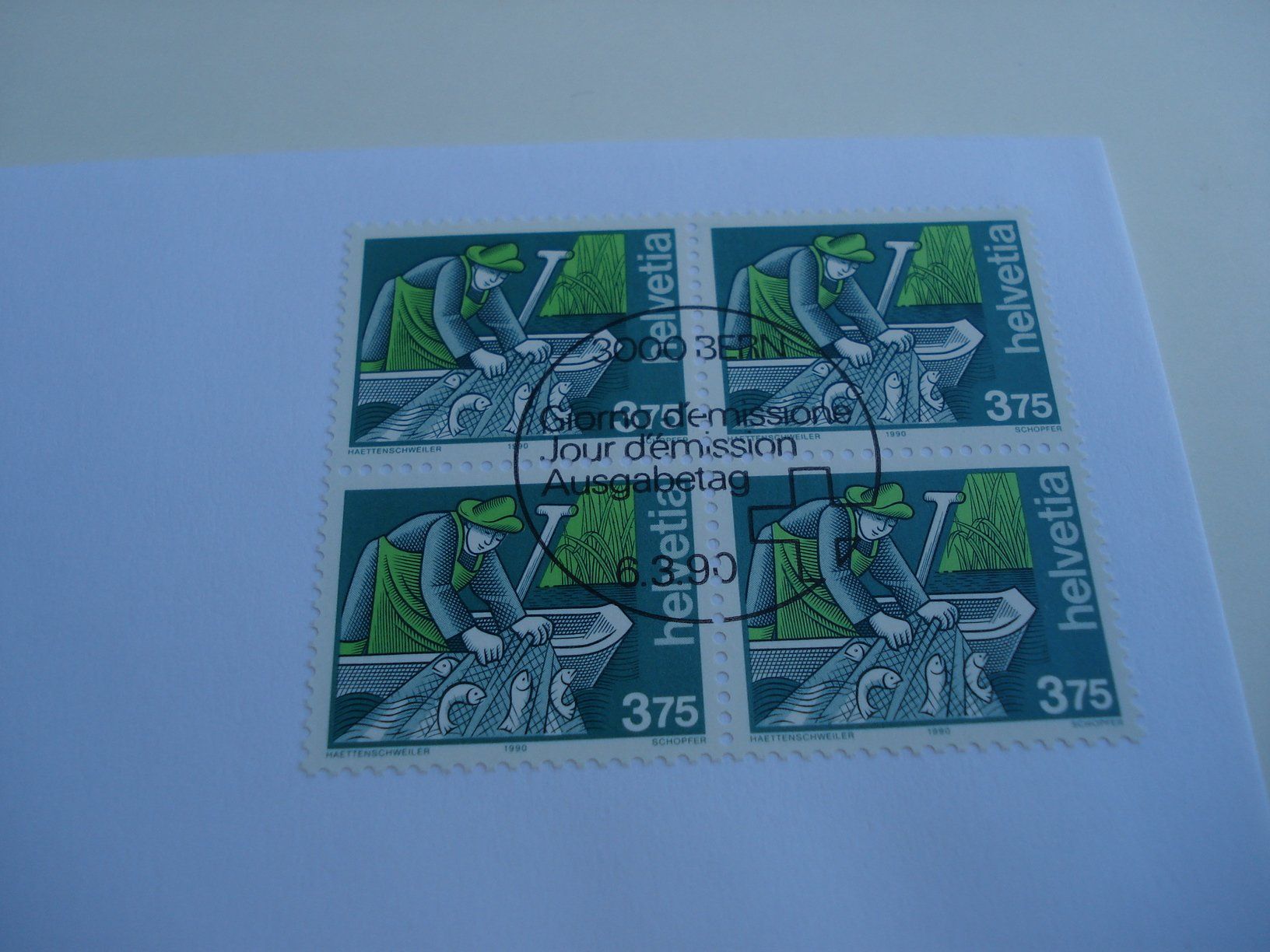 Tutti i francobolli: Dauermarke Berufe 3.75, 1990, FDC Einzel+ 4erblock, 2 Belege – Usato da Niederwil AG venduto da morostahu