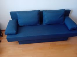 Schlafsofa dunkelblau mit Bettkasten gut erhalten