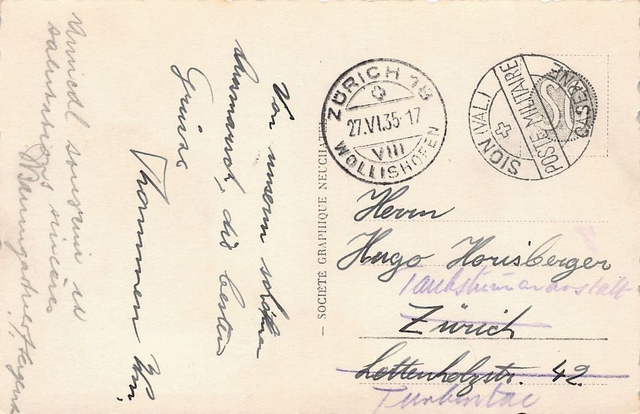 Cartoline postali: Champex, Feldpost / poste militaire 1935 SION CASERNE – Usato da Frauenfeld venduto da POML 1