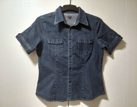 Vintage Marke Teddy's, Jeansbluse Damen Gr. L, Dblau Kurzarm