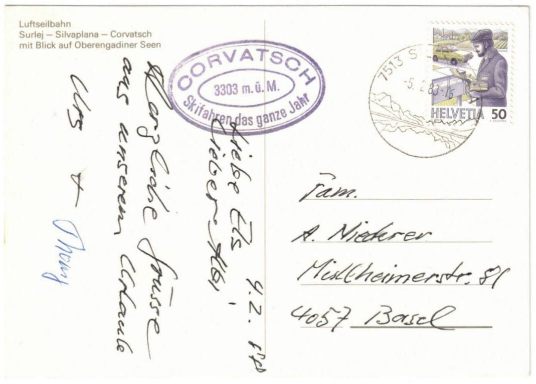 Cartoline postali: Silvaplana - Luftseilbahn Corvatsch – Usato da Binningen venduto da Mountainrider 1