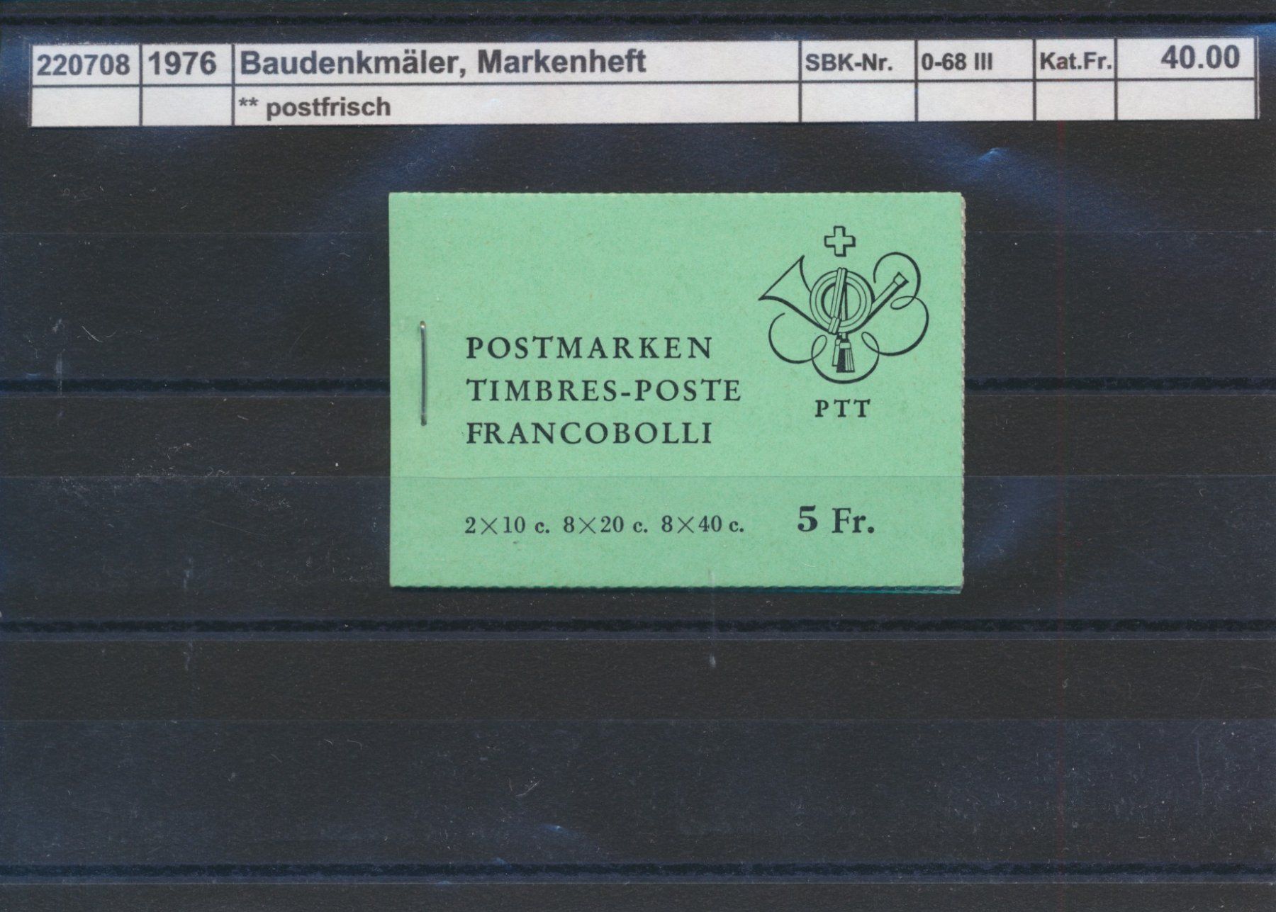 Tutti i francobolli: 1976 "Baudenkmäler", Markenheftchen, ** postfrisch – Nuovo (secondo la descrizione) da Winterthur venduto da Zupogeru