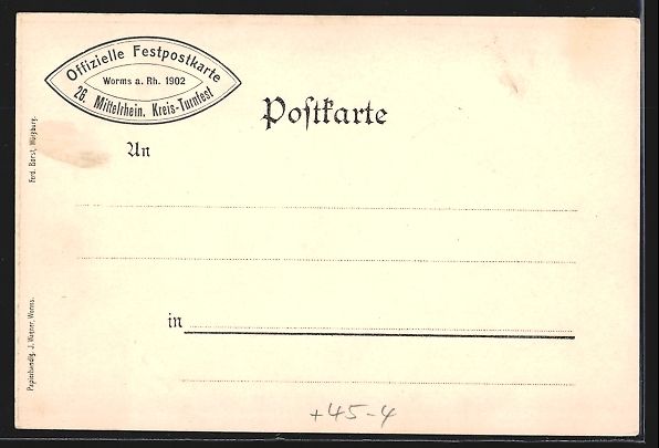 Cartoline postali: Litho Worms, 26. Mittelrheinisches Kreis – Usato da Berlin venduto da bartko-reher 1