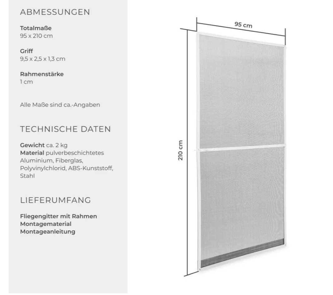 Altro per la casa: Fliegengitter mit Aluminiumrahmen weiss 95 x 210 cm – Nuovo (secondo la descrizione) da Steinhausen venduto da Retourenprofis 1