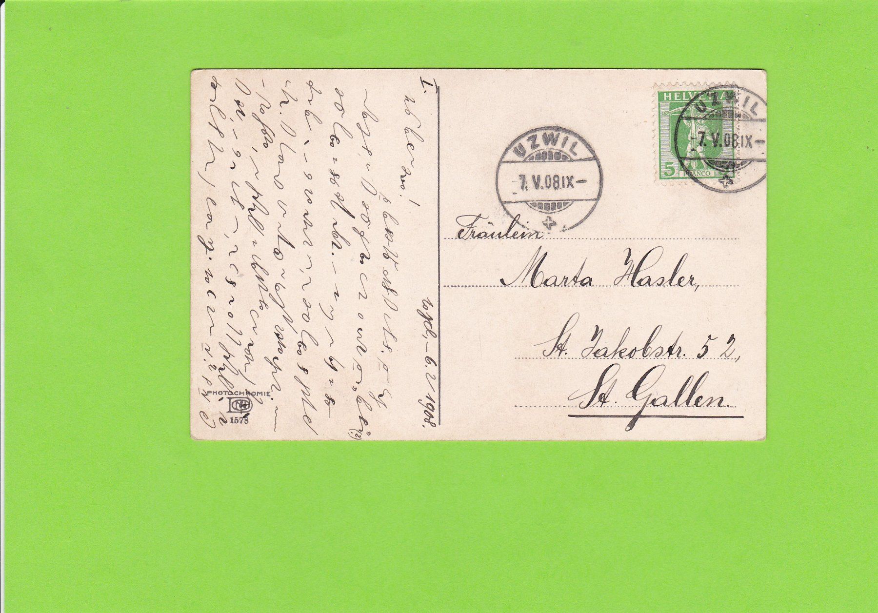 Cartoline postali: 1908 ab Uzwil SG – Usato da St. Peterzell venduto da neckertal 1