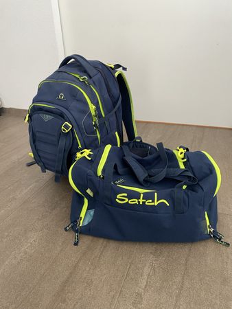 Satch Schulrucksack & Sporttasche d‘blau/neongelb