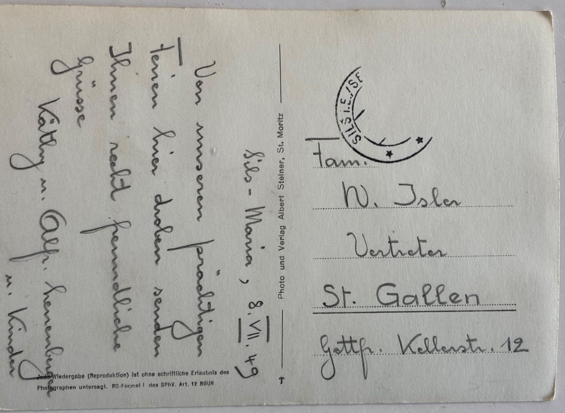 Cartoline postali: Albert Steiner, St. Moritz - Bergblumen im Fextal, Engadin – Usato da Frauenfeld venduto da Merk52 1