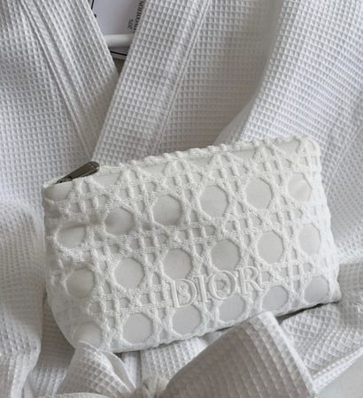 White DIOR Cosmetic Bag terry fabric
