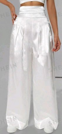 Pantalon large satiné blanc taille haute, taille 36
