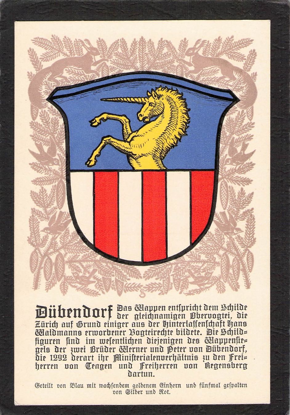Cartoline postali: Gemeindewappen Dübendorf    ZH – Usato da Reichenburg venduto da ibiza18