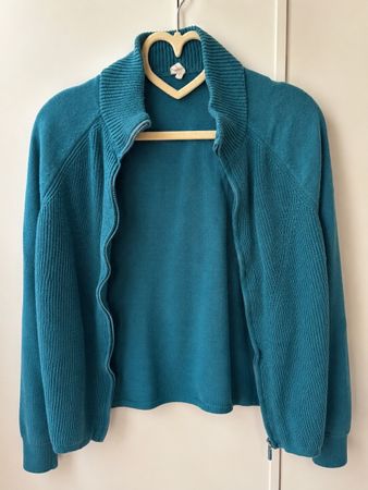 Zipper Cardigan Teal Colour Size S 
