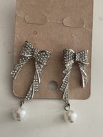vintage ancienne Boucles d'oreilles noeud strass perle