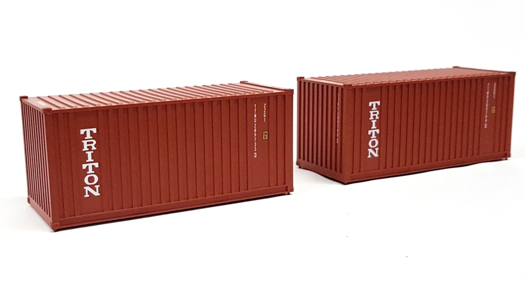 Modellini di ferrovie: 1:48 Atlas 20ft Container "Triton", 2x – Nuovo e nell'imballaggio originale da Affoltern am Albis venduto da Modellshop-8910 1