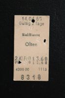 SBB Billett Biel-Olten vom 14.04.1985 gebraucht