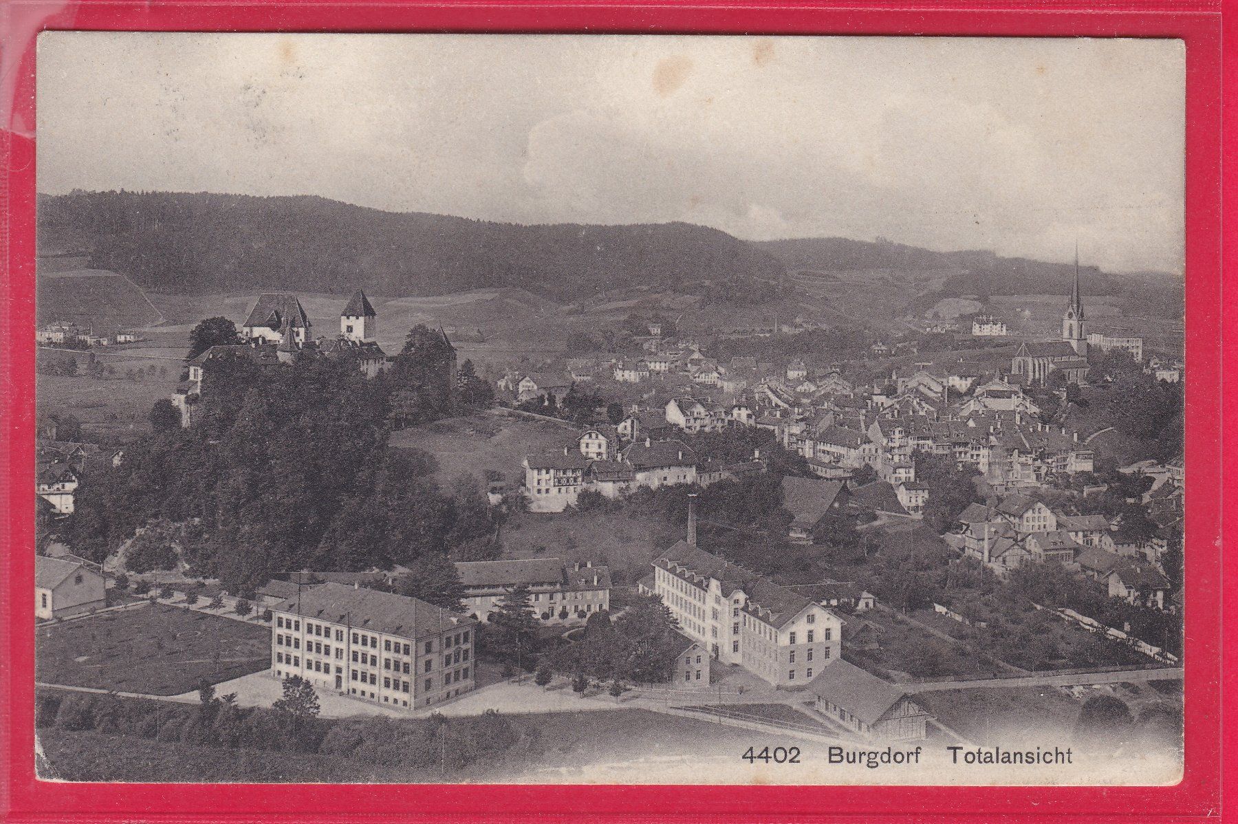 Cartoline postali: BURGDORF - TOTALANSICHT, 30.7.1908 – Usato da Oberrieden venduto da Gebirgsstelze