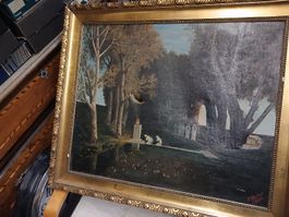 Oelgemälde Kopie A. Böcklin Toteninsel mit Defekten