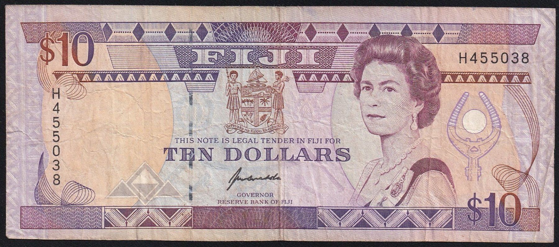 Banconote: Fiji 10 Dollars 1992 – Usato da Brugg AG venduto da banknoten_muesli