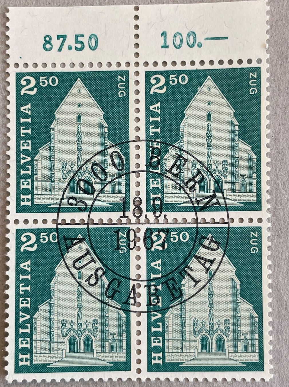 Tutti i francobolli: Znr 427 4-er Block mit Top Abart – Usato da Muri AG venduto da Briefmarke-Schweiz