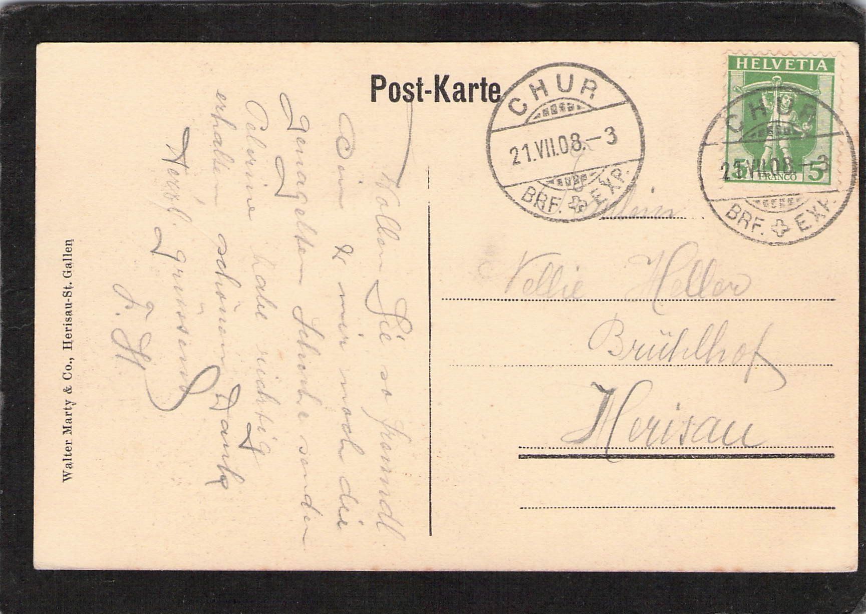 Cartoline postali: Off. Festpostkarte Herisau , Kantonal-Sängerfest 1908 – Usato da Reichenburg venduto da Pipo-67 1